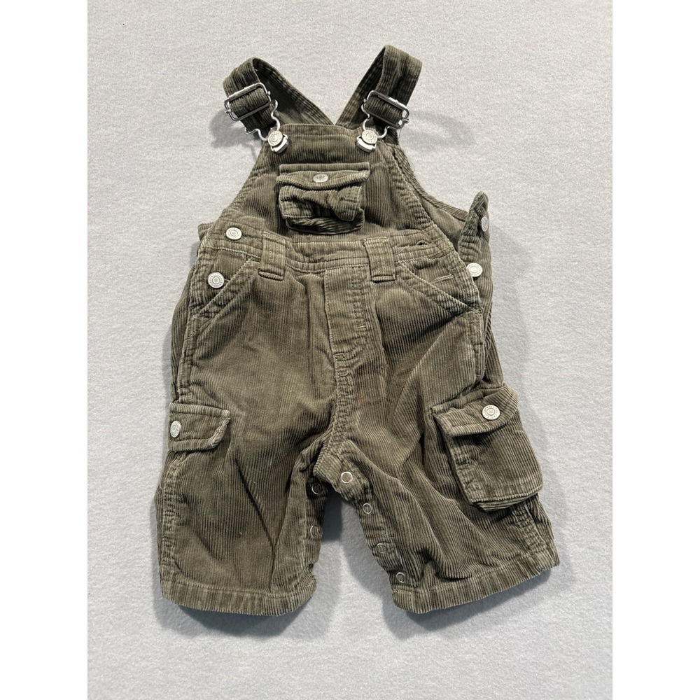 Old Navy Baby Boys Olive Green Corduroy Cargo Overalls 0-3 Months Utility Bibs - Picture 3 of 4